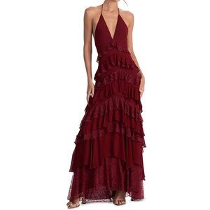 Alice and Olivia Liana V Neck Ruffle Maxi Dress